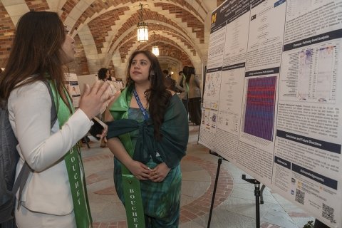 students during poster presentation