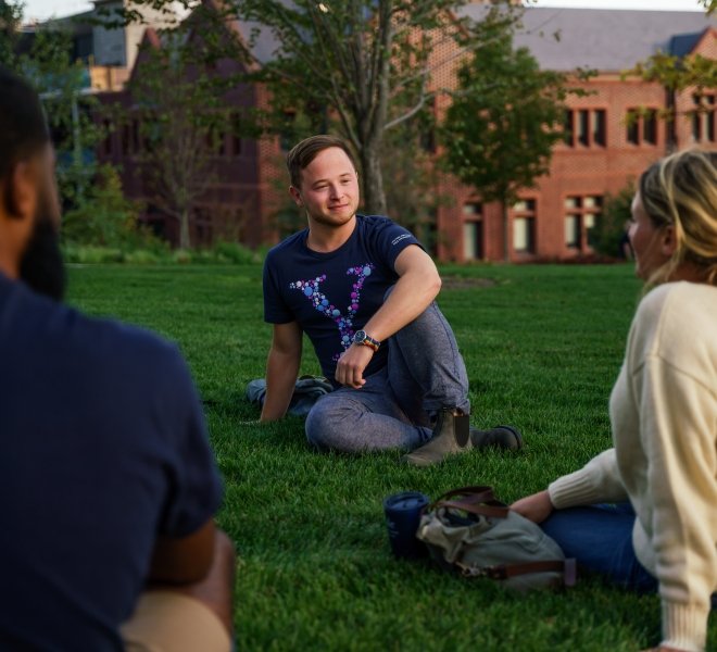 Students sitting on quad