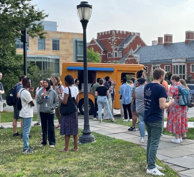 Students getting ice cream from Ice Cream Truck